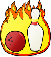 símbolo de desenho animado de boliche de dez pinos com fogo png