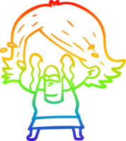 rainbow gradient line drawing of a cartoon woman crying png