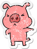 distressed sticker of a cartoon angry pig png