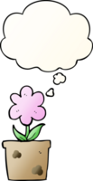 cute cartoon flower with thought bubble in smooth gradient style png