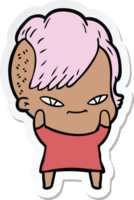 sticker of a cute cartoon girl with hipster haircut png