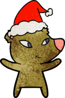 cute hand drawn textured cartoon of a bear wearing santa hat png