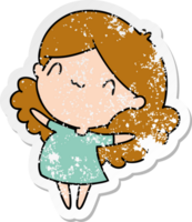 distressed sticker cartoon illustration of a cute kawaii girl png