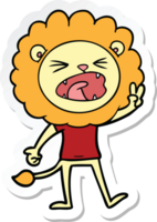 sticker of a cartoon lion giving peac sign png