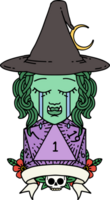 Retro Tattoo Style crying half orc witch character with natural one roll png