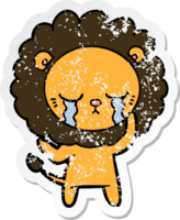 distressed sticker of a crying cartoon lion png