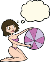 cartoon bikini girl with beach ball with thought bubble png