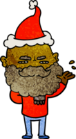 hand drawn textured cartoon of a dismissive man with beard frowning wearing santa hat png