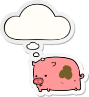 cartoon pig with thought bubble as a printed sticker png