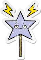 distressed sticker of a cute cartoon magic wand png