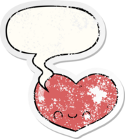 cartoon love heart character with speech bubble distressed distressed old sticker png