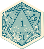 Retro Tattoo Style natural 1 D20 dice roll png