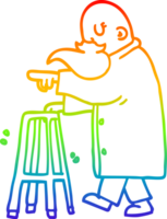 rainbow gradient line drawing of a cartoon old man pointing png