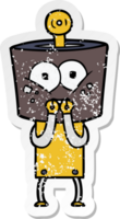 distressed sticker of a happy cartoon robot laughing nervously png