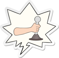 tekenfilm hand- trekken hefboom met toespraak bubbel sticker png