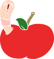 ver de dessin animé de style couleur plat dans la pomme png