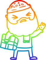 rainbow gradient line drawing of a cartoon man with beard png