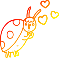 warm gradient line drawing of a cute cartoon ladybug in love png