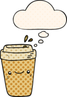 cartoon takeaway coffee with thought bubble in comic book style png