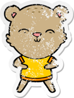 distressed sticker of a happy cartoon bear png