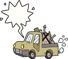 cartoon old truck full of junk with speech bubble png