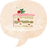 cartoon dessert cake with speech bubble in grunge distressed retro textured style png