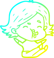 cold gradient line drawing of a cartoon girl pulling face png