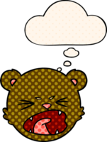schattig tekenfilm teddy beer gezicht met gedachte bubbel in grappig boek stijl png