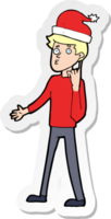 sticker of a cartoon man ready for christmas png