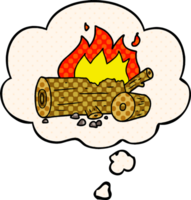 cartoon camp fire with thought bubble in comic book style png