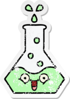 distressed sticker of a cute cartoon science beaker png