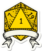 sticker of a natural one d20 dice roll png