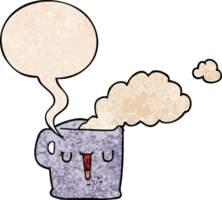 cartoon hot cup of coffee with speech bubble in retro texture style png