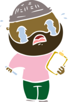 hombre barbudo de dibujos animados de estilo de color plano llorando png