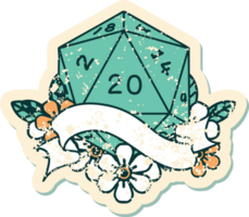 Retro Tattoo Style natural twenty D20 dice roll png