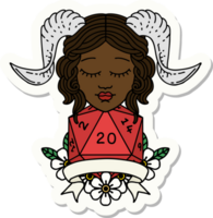 sticker of a tiefling with natural twenty dice roll png