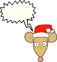 hand drawn comic book speech bubble cartoon mouse in christmas hat png