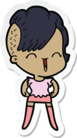 sticker of a cartoon happy hipster girl png