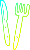 cold gradient line drawing of a cartoon knife and fork png