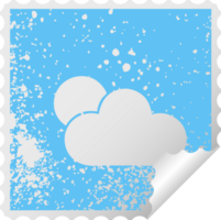 distressed square peeling sticker symbol of a sunshine and cloud png