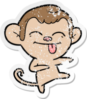 distressed sticker of a funny cartoon monkey pointing png