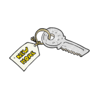 Hand texturiert Karikatur Haus Schlüssel mit Neu Zuhause Etikett png