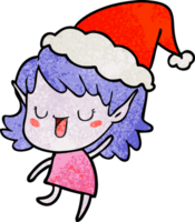 hand drawn textured cartoon of a elf girl wearing santa hat png