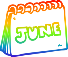 rainbow gradient line drawing of a cartoon calendar showing month of june png