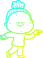 cold gradient line drawing of a cartoon happy old woman png