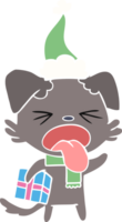 hand- getrokken vlak kleur illustratie van een walgde hond met Kerstmis geschenk vervelend de kerstman hoed png