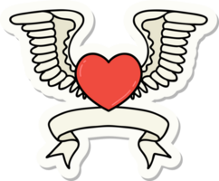 adesivo estilo tatuagem com banner de um coração com asas png