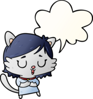 dibujos animados gato niña con habla burbuja en suave degradado estilo png