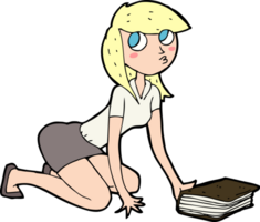 cartoon girl picking up book png