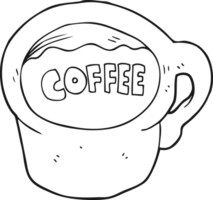 hand drawn black and white cartoon coffee mug png